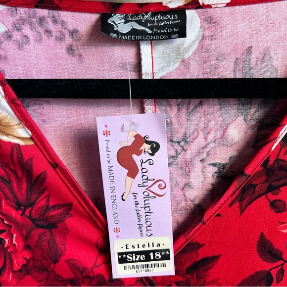 Lady Voluptuous 14 US / 18 UK Estrella Vintage Inspired Red Floral Dress - Picture 4 of 14